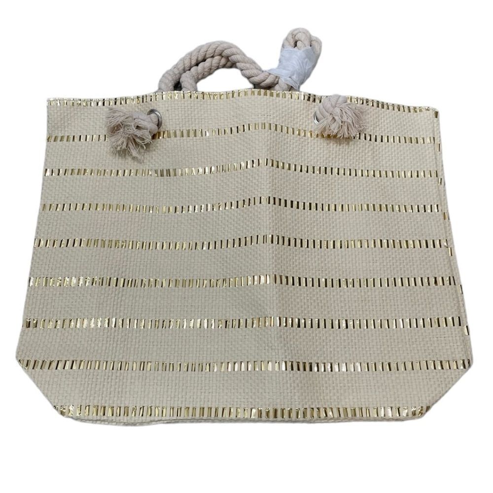 Lancome Cream and Gold Striped Tote Bag